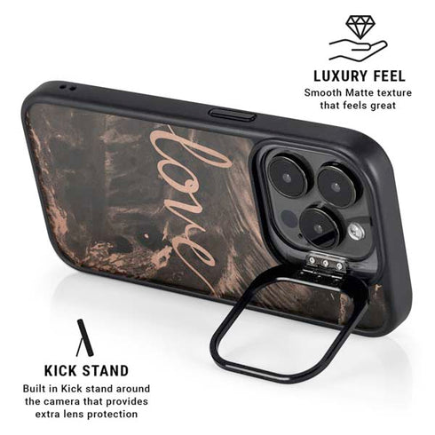 Love Rose Gold Black iPhone 15 Pro Kickstand Case
